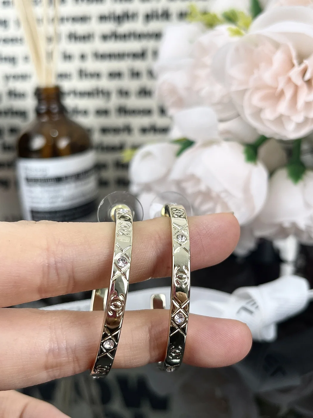 Chanel Large CC Hoop Earrings Gold-Tone product view 2