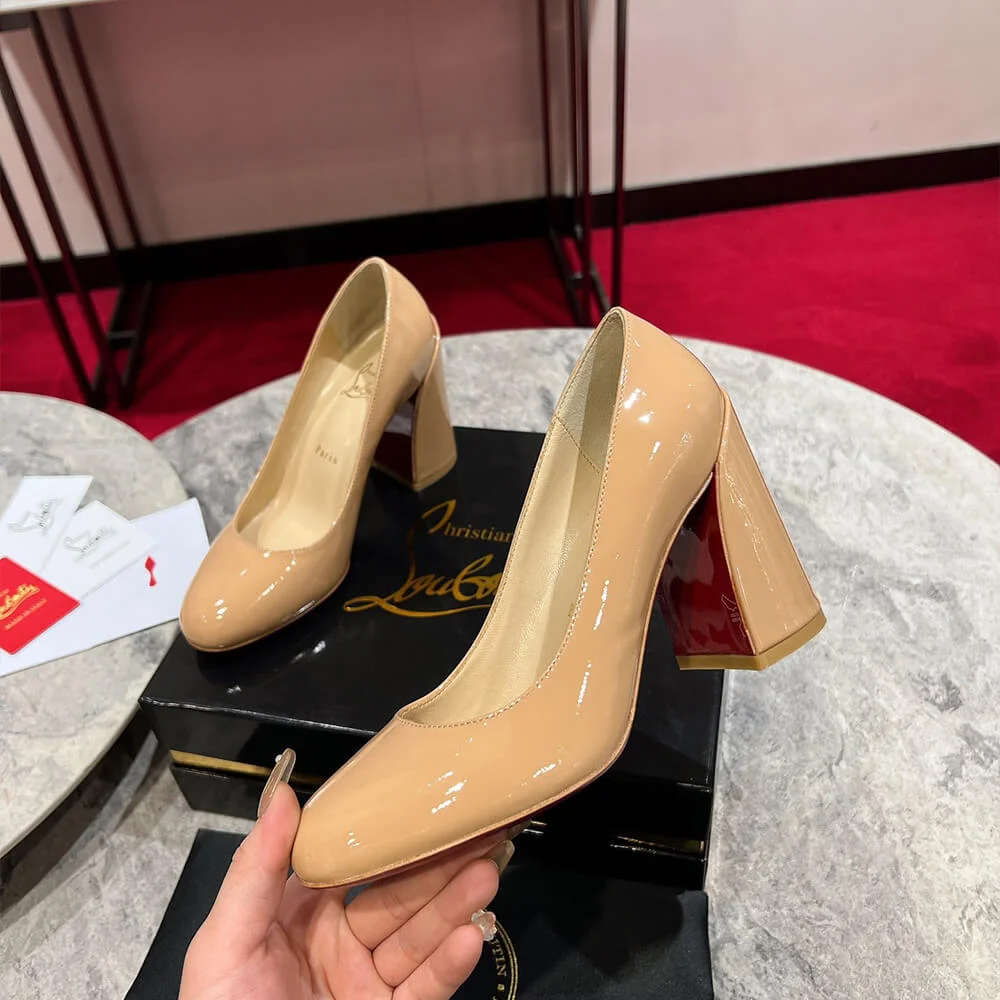Christian Louboutin Miss Sab 85 Block-Heel Pumps Beige product view 5