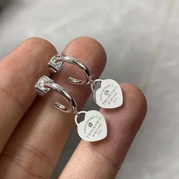 Tiffany  Co. Heart Tag Hoop Earrings Silver-Tone product view 3