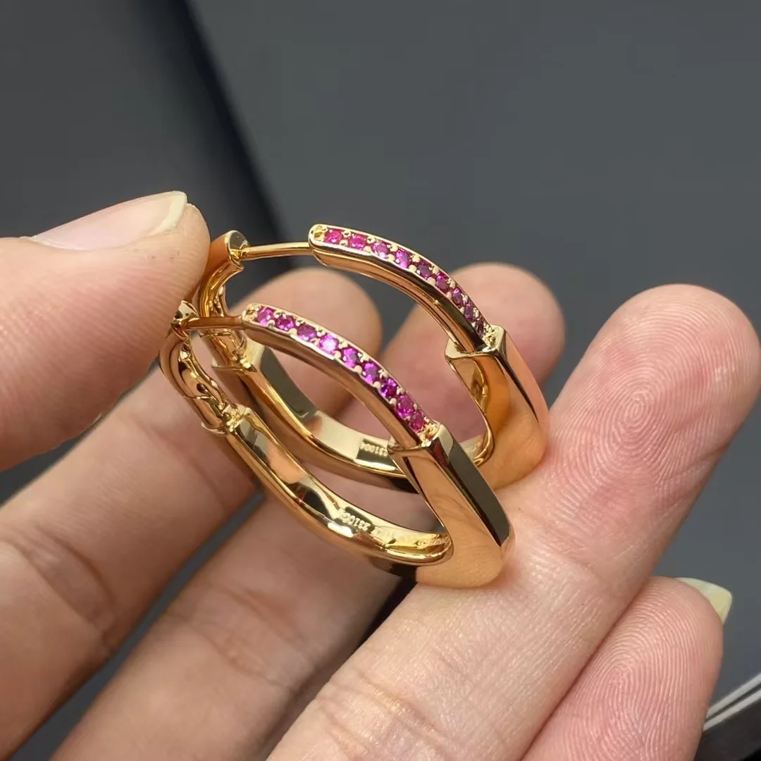 Tiffany  Co. Lock Pink Pavé-Effect Hoop Earrings Gold-Tone product view 2