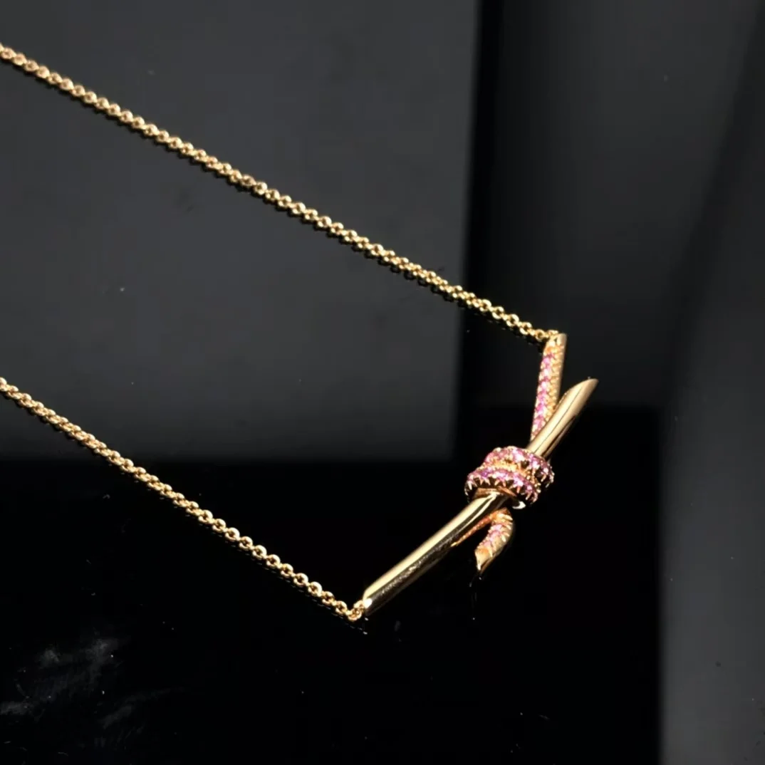 Tiffany  Co. Knot Pink Pavé-Effect Pendant Necklace Rose-Tone product view 2