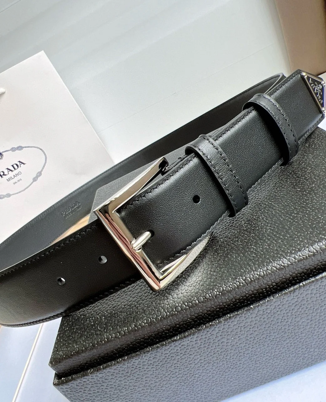 Prada 35MM Belt in Black Smooth Calfskin product view 5