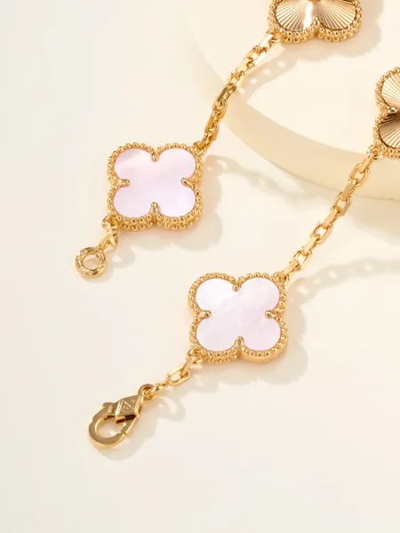 Van Cleef  Arpels Alhambra Pale Pink Clover and Gold-Tone Knot Bracelet product view 8
