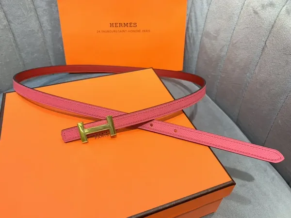 Hermès Bright Pink/Red Reversible Belt with Gold-Tone Slim H Buckle product photo