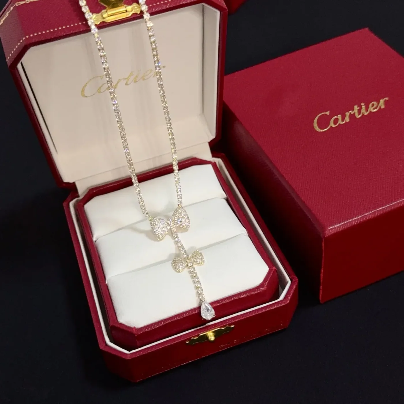 Cartier Gold-Tone Bow and Teardrop Pendant Necklace product view 1