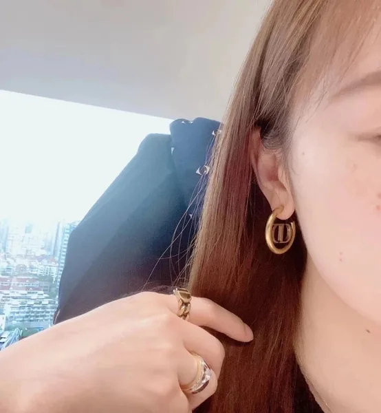 Dior 30 Montaigne Hoop Earrings In Antique Gold-Finish Metal product view 5