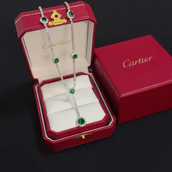 Cartier Green Graduated Stone Silver-Tone Necklace product photo