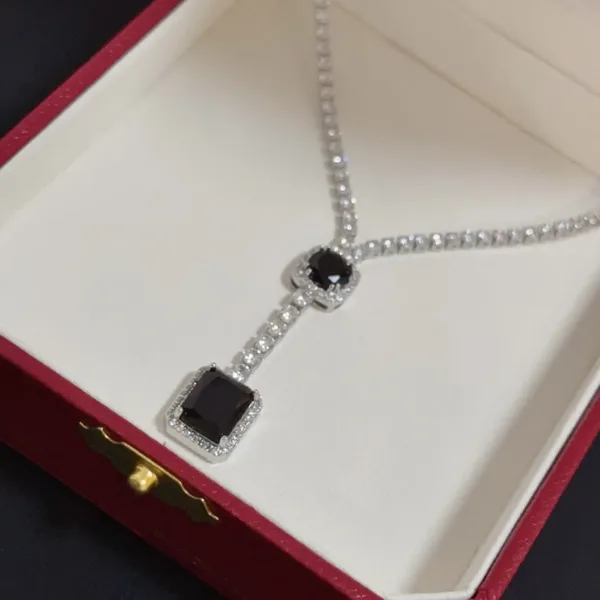 Cartier Black Rectangular Silver-Tone Pendant Necklace product view 3