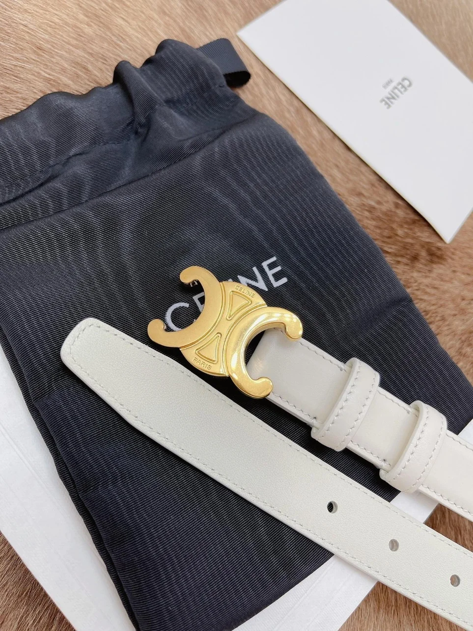 Celine Medium Triomphe Belt 25MM in White Calfskin product view 7
