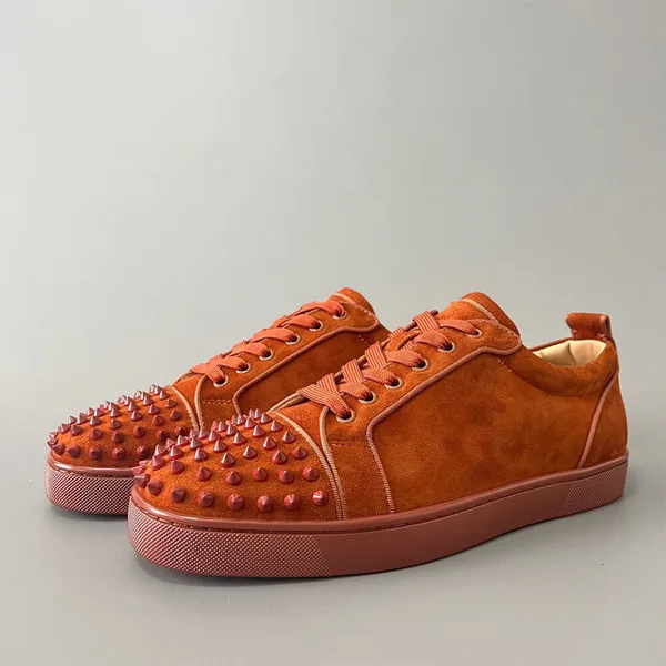 Christian Louboutin Louis Junior Spikes Suede-Effect Sneakers Rust product view 2