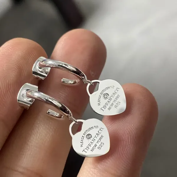 Tiffany  Co. Heart Tag Hoop Earrings Silver-Tone product photo