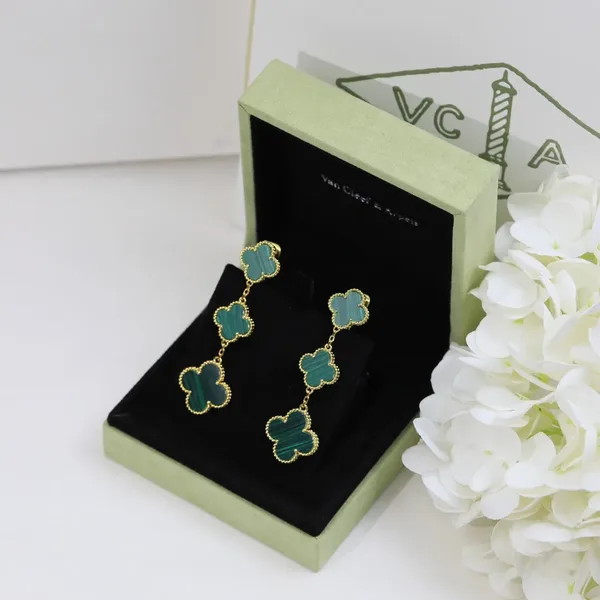 Van Cleef  Arpels Alhambra Green Three-Motif Gold-Tone Drop Earrings product view 5
