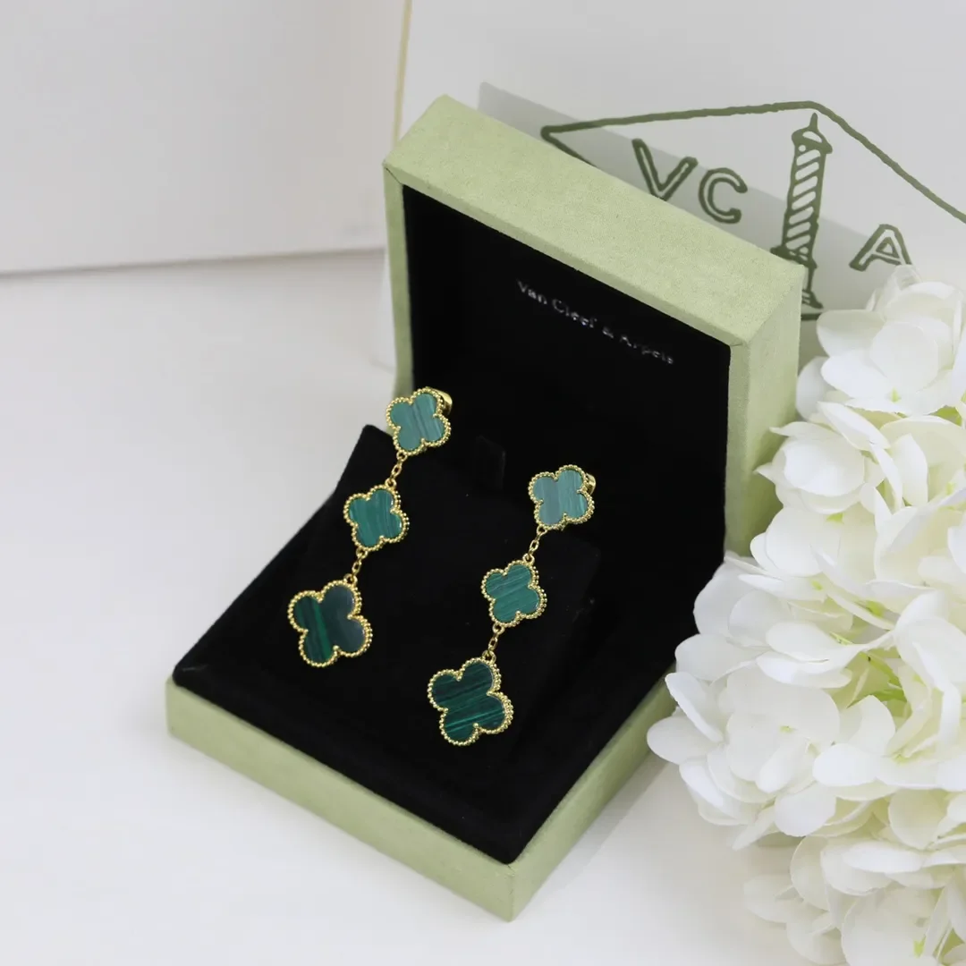 Van Cleef  Arpels Alhambra Green Three-Motif Gold-Tone Drop Earrings product view 5