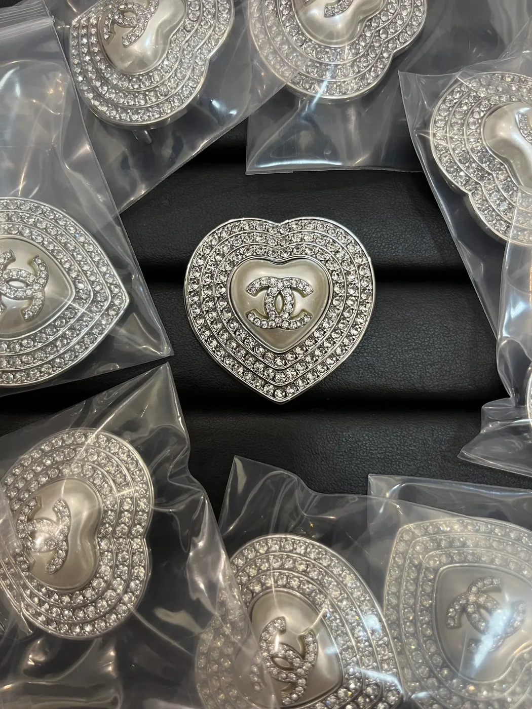 Chanel Pavé Heart CC Brooch White and Silver-Tone product view 1