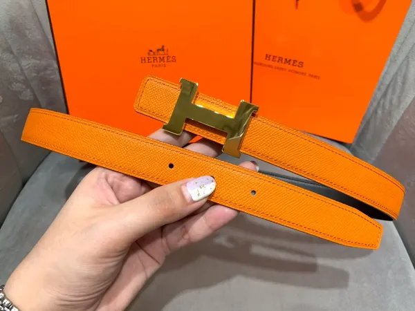 Hermès Orange/Black Reversible Belt with Gold-Tone Wide H Buckle product view 4