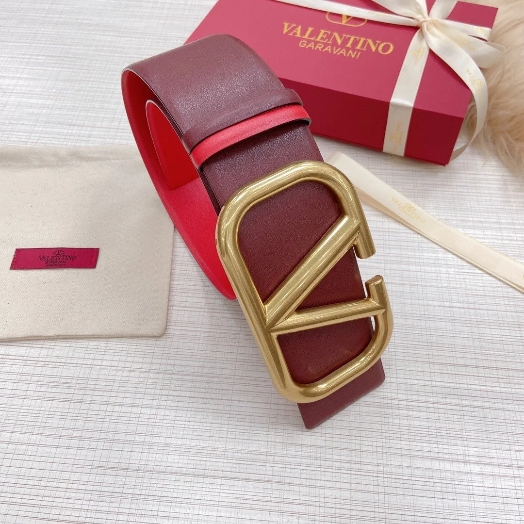Valentino VLogo Reversible Belt 70mm in Burgundy and Red Calfskin product view 5