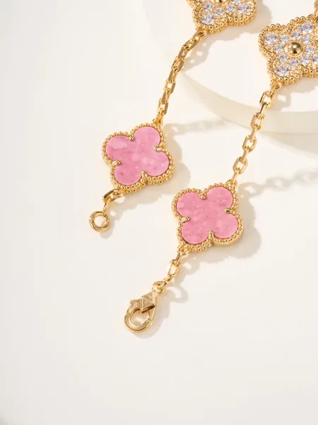 Van Cleef  Arpels Alhambra Pink Clover and Pave-Effect Gold-Tone Bracelet product view 4