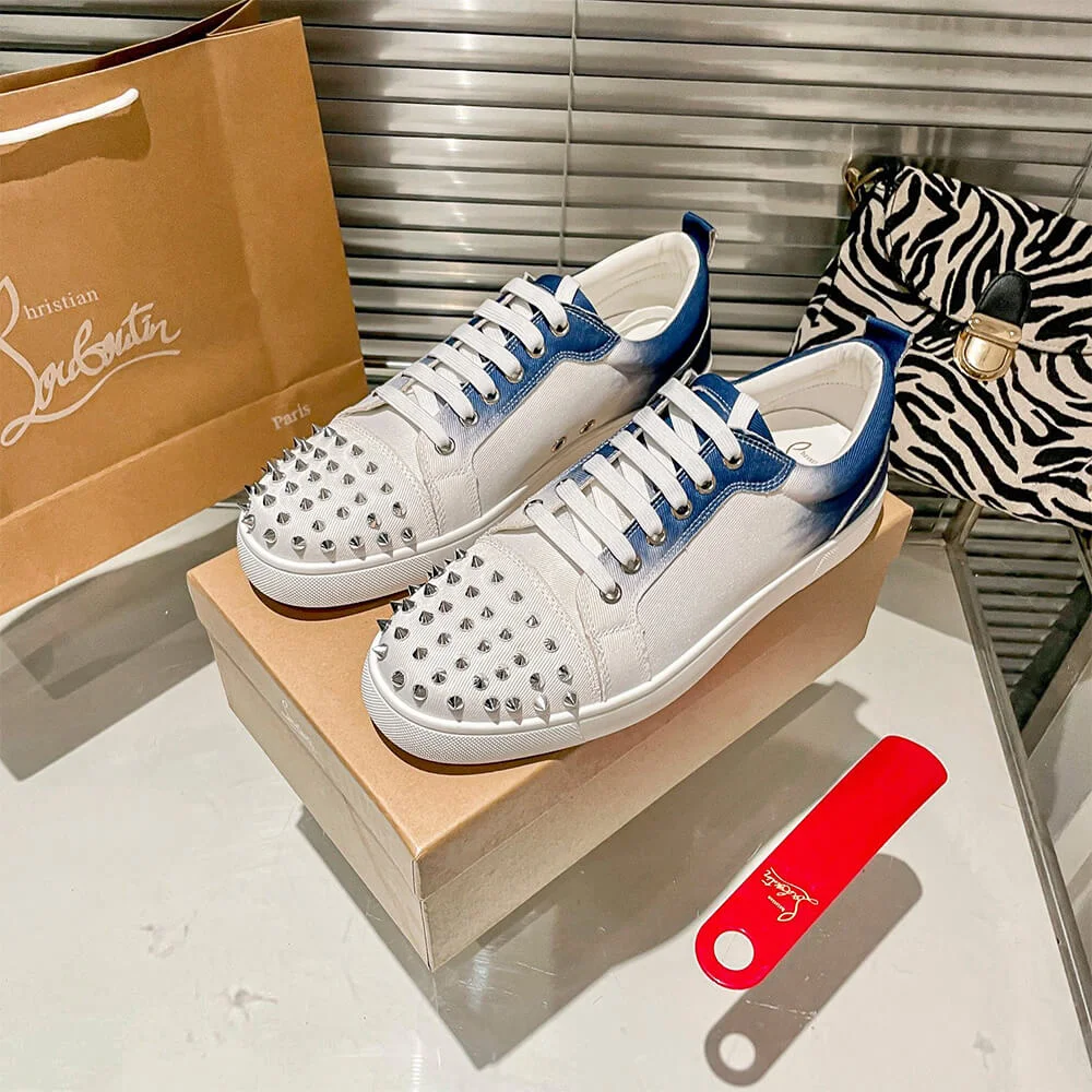 Christian Louboutin Louis Junior Spikes Sneakers White and Blue product view 2