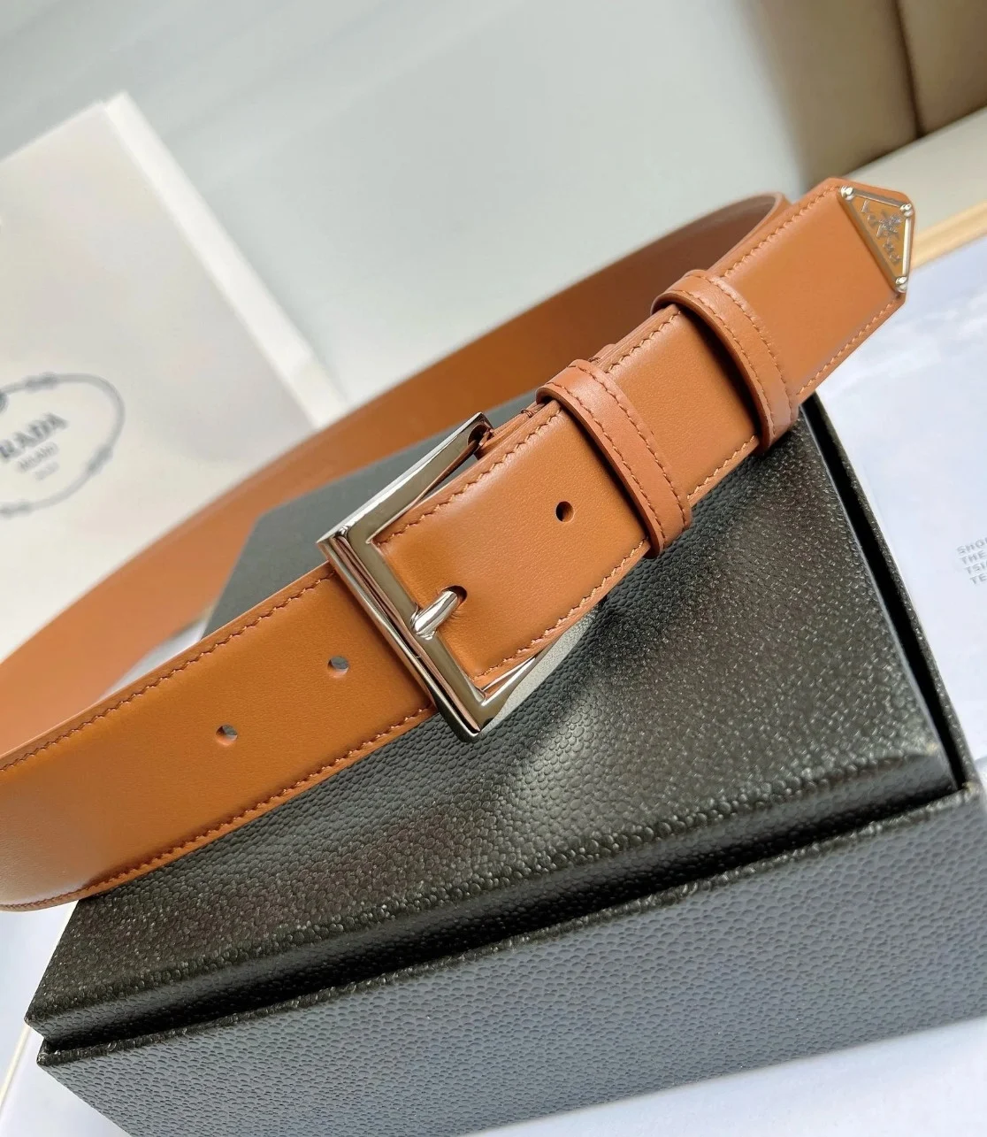 Prada 35MM Belt in Brown Smooth Calfskin product view 4