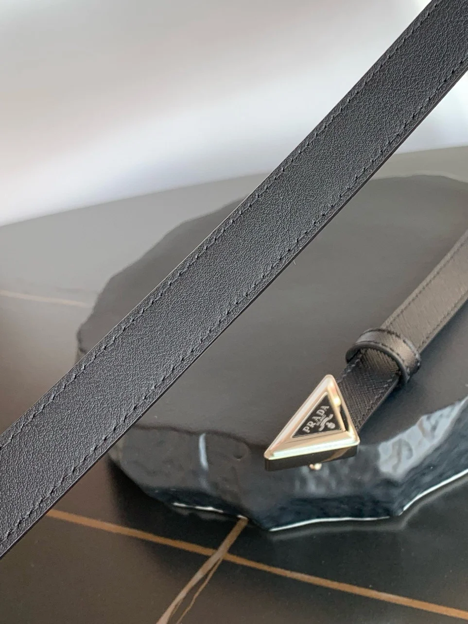 Prada Triangular Buckle Belt 25MM in Black Saffiano Leather product view 7