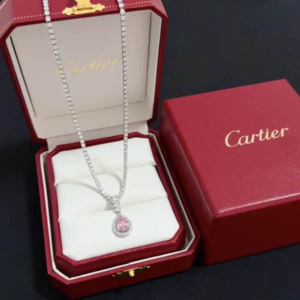 Cartier Pink Pear-Shaped Silver-Tone Halo Pendant Necklace product photo