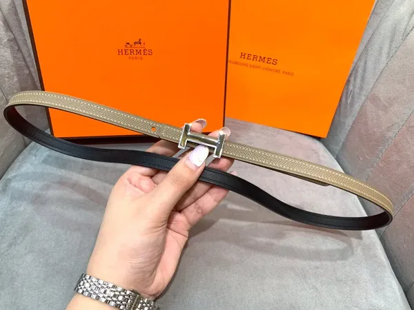 Hermès Taupe/Black Reversible Belt with Silver-Tone Slim H Buckle product view 4
