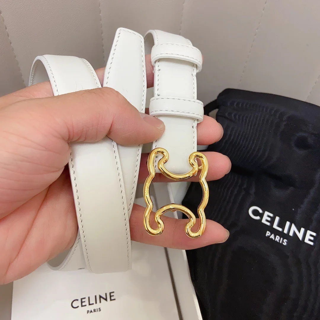 Celine Medium Triomphe Frame Belt 25MM in White Calfskin product view 5