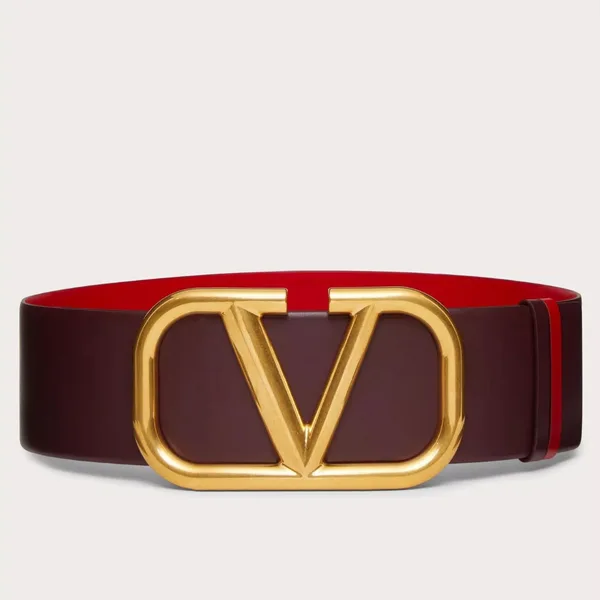 Valentino VLogo Reversible Belt 70mm in Burgundy and Red Calfskin product photo