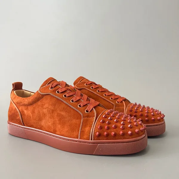 Christian Louboutin Louis Junior Spikes Suede-Effect Sneakers Rust product view 4