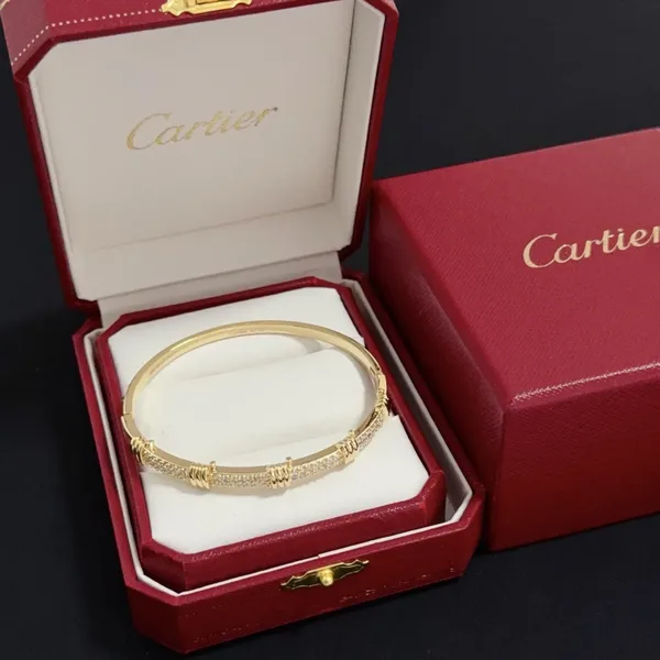 Cartier Gold-Tone Textured Bangle with Pave-Effect Details product photo