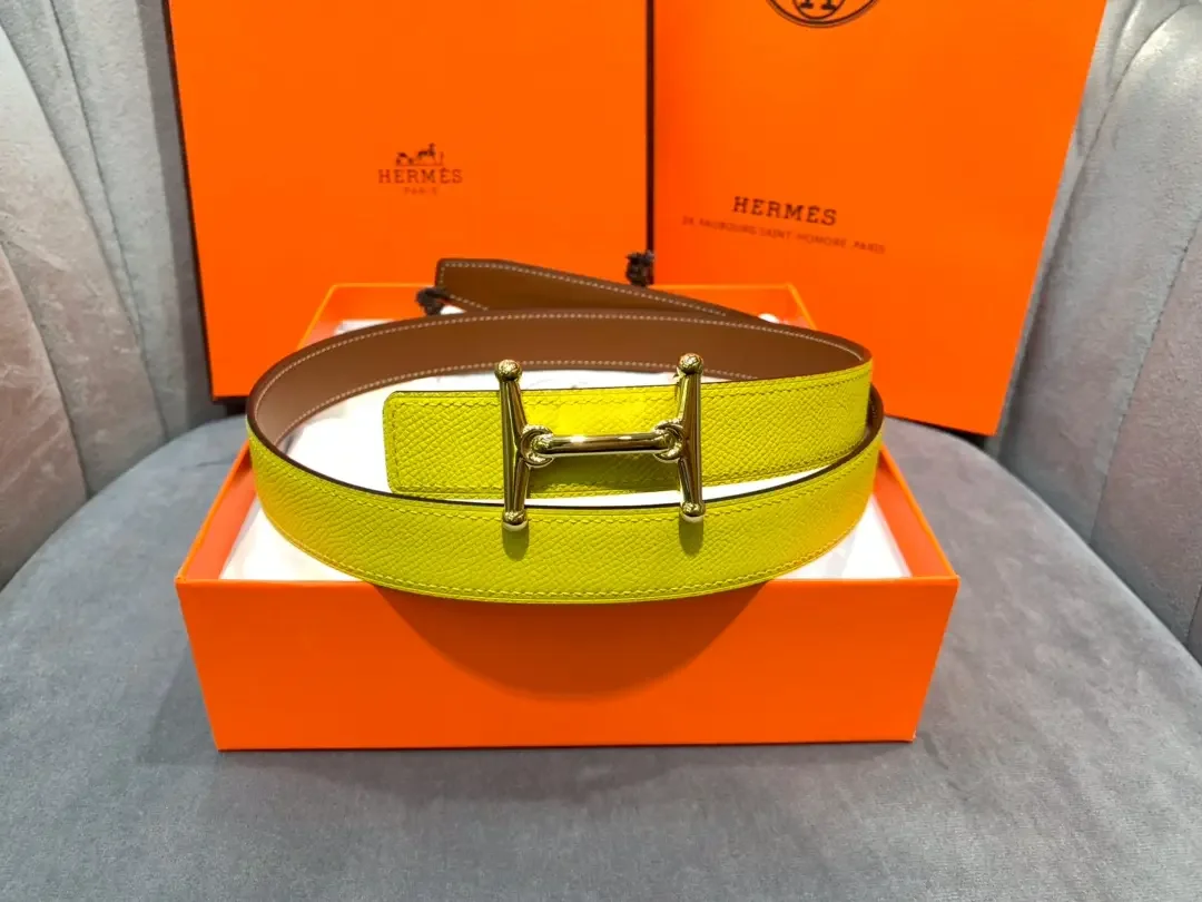 Hermès Yellow/Brown Reversible Belt with Gold-Tone Stirrup-Style H Buckle product view 5