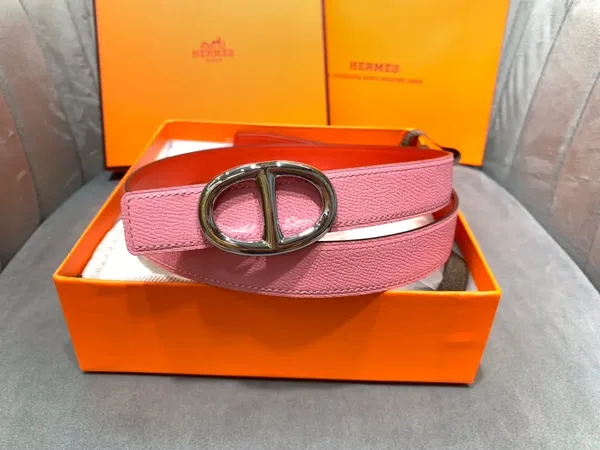 Hermès Pink/Red Reversible Belt with Silver-Tone Oval Buckle product view 2