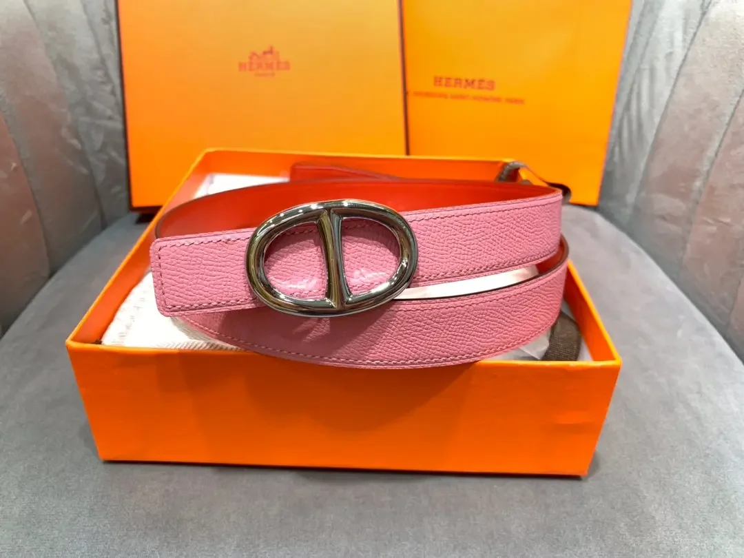 Hermès Pink/Red Reversible Belt with Silver-Tone Oval Buckle product view 2