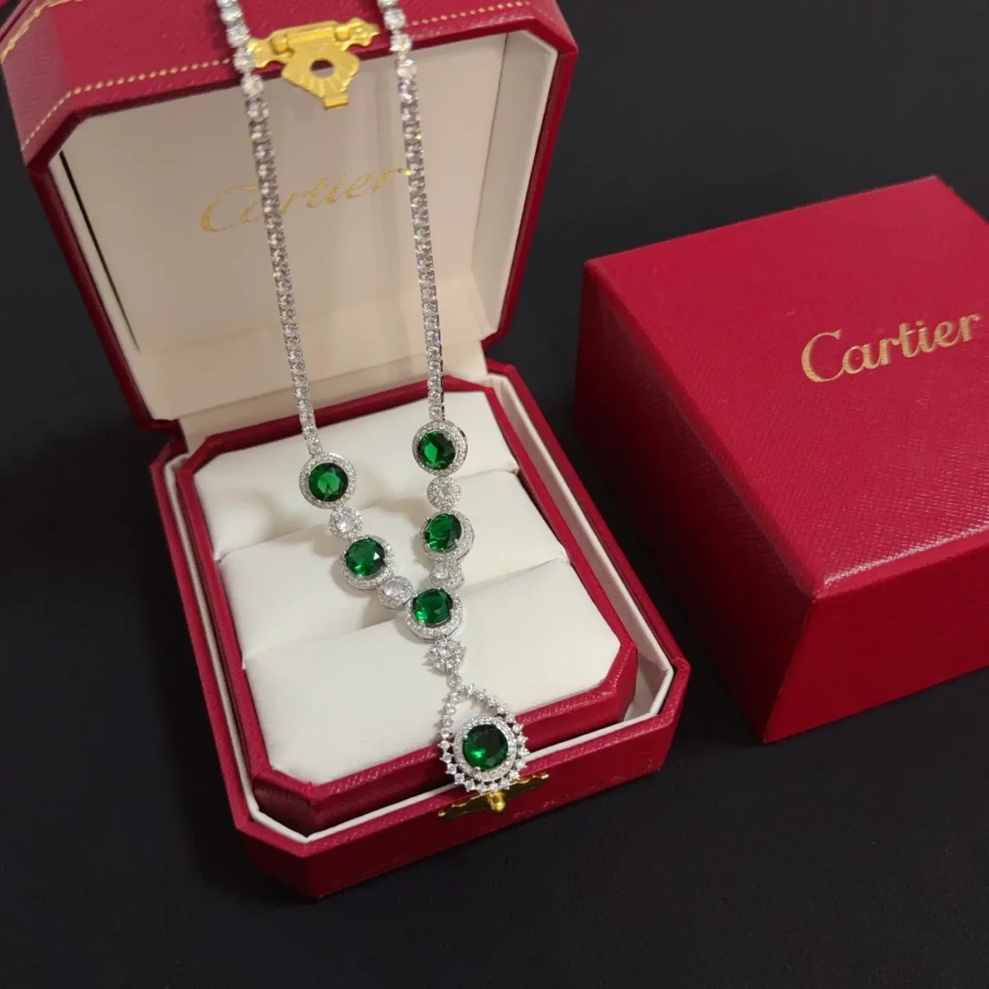Cartier Green Multi-Stone Silver-Tone Pendant Necklace product view 1