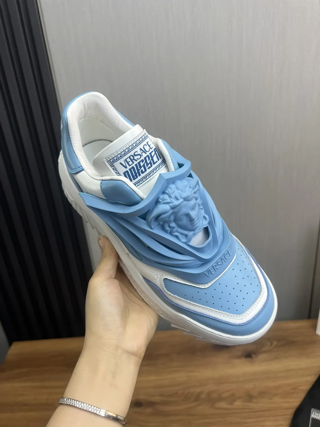 Versace Blue  White Leather Sneakers product view 7