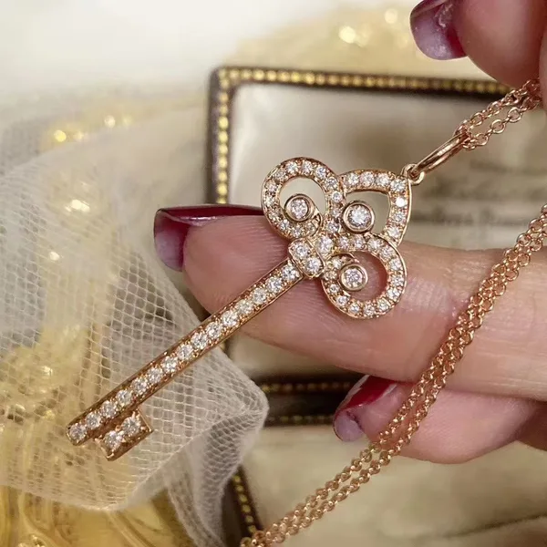 Tiffany  Co. Full Pavé-Effect Woven Crown Key Necklace Rose-Tone product view 2
