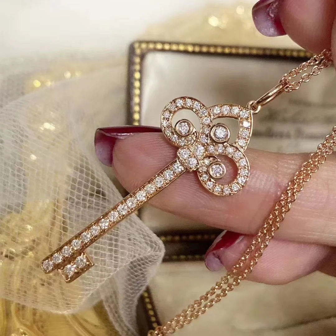 Tiffany  Co. Full Pavé-Effect Woven Crown Key Necklace Rose-Tone product view 2
