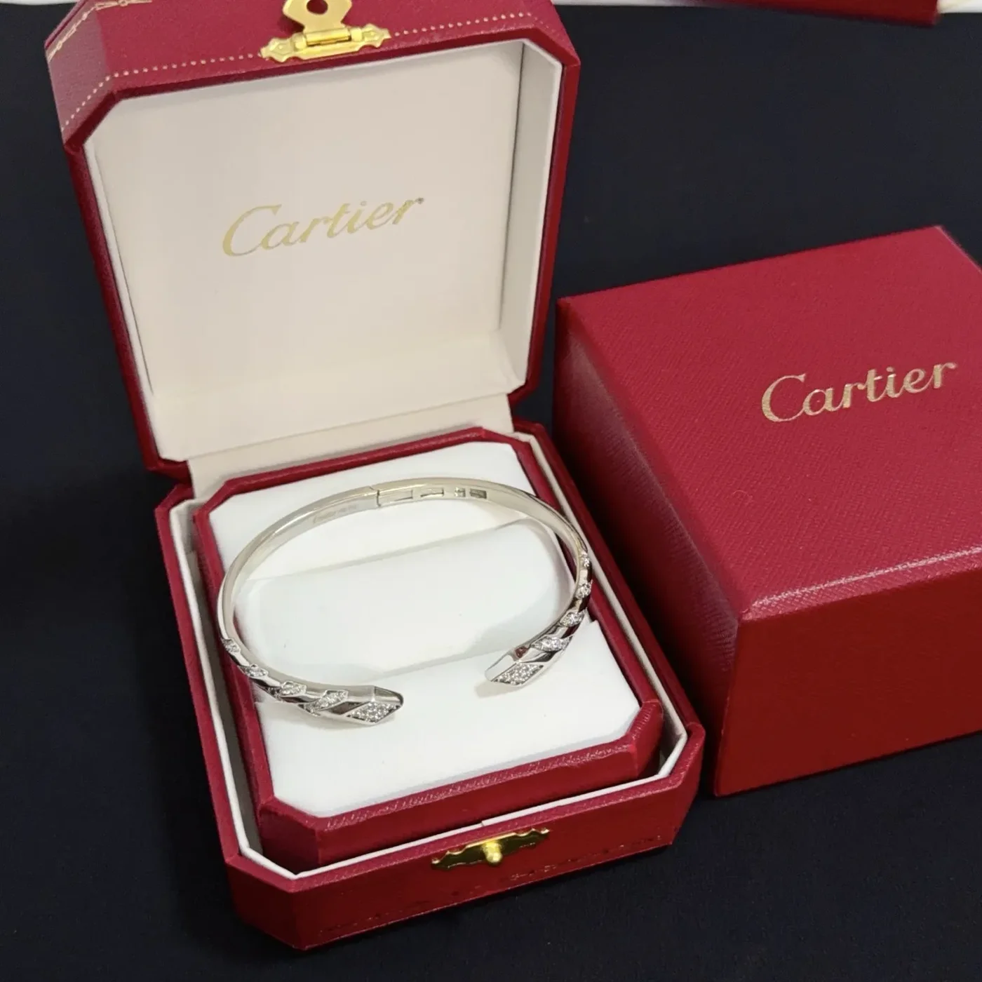 Cartier Silver-Tone Crossed Open Cuff with Pave-Effect Detail product view 1