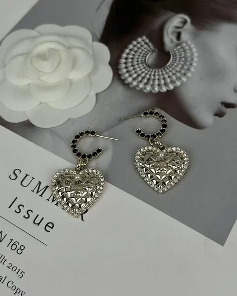 Chanel Heart Dangle Hoop Earrings Gold-Tone product view 5