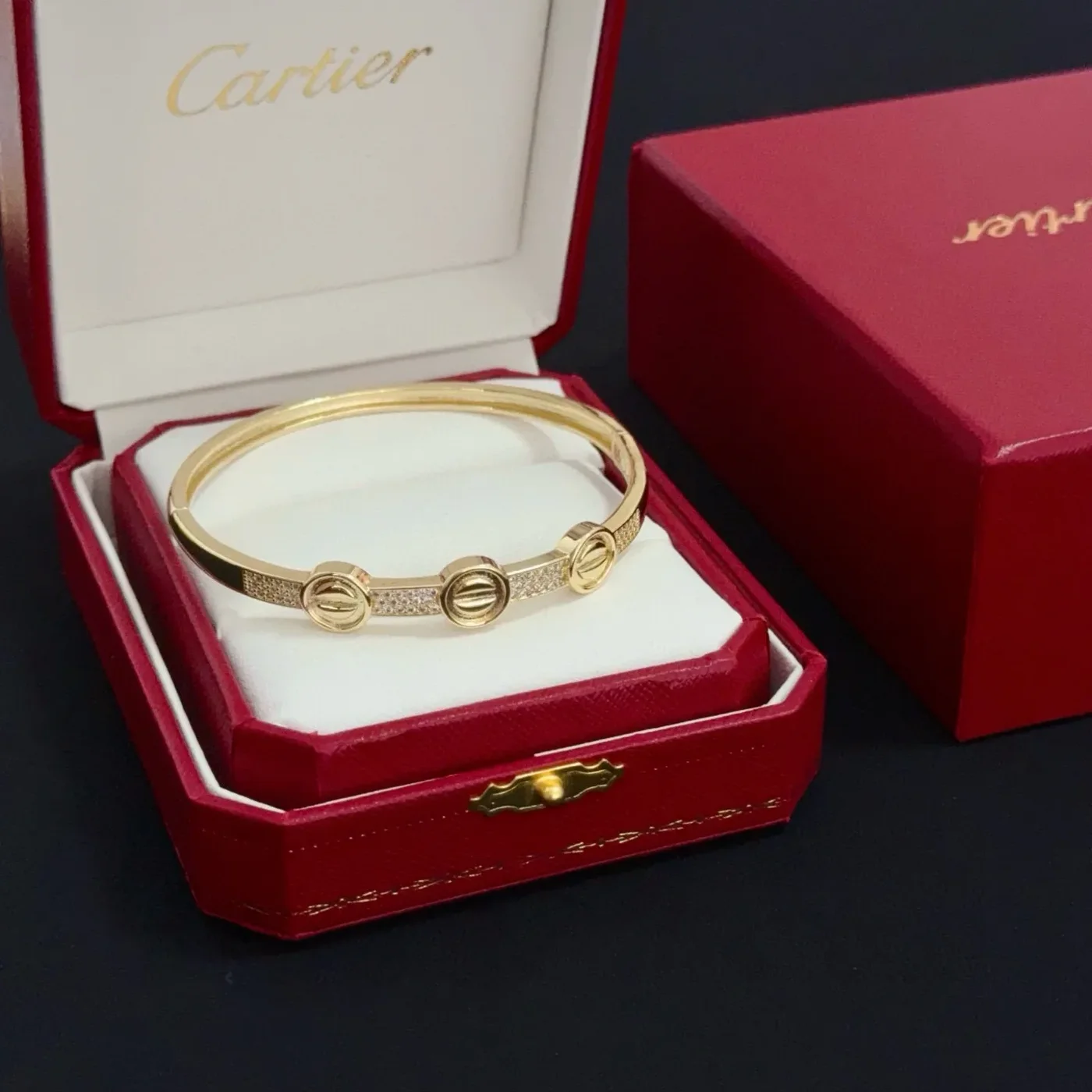 Cartier Love Gold-Tone Bangle with Three Pave-Effect Screw Motifs product view 1