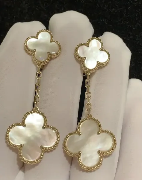Van Cleef  Arpels Alhambra White Two-Motif Gold-Tone Drop Earrings product view 2