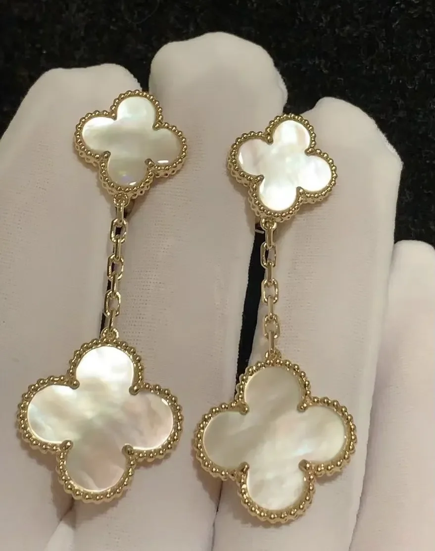 Van Cleef  Arpels Alhambra White Two-Motif Gold-Tone Drop Earrings product view 2