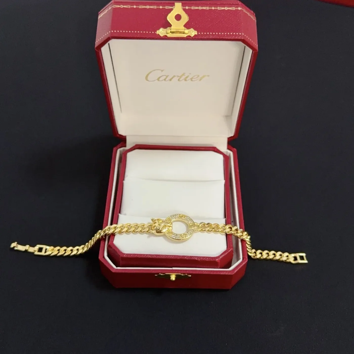 Cartier Gold-Tone Chain-Link Bracelet with Round Pave-Effect Clasp product view 5