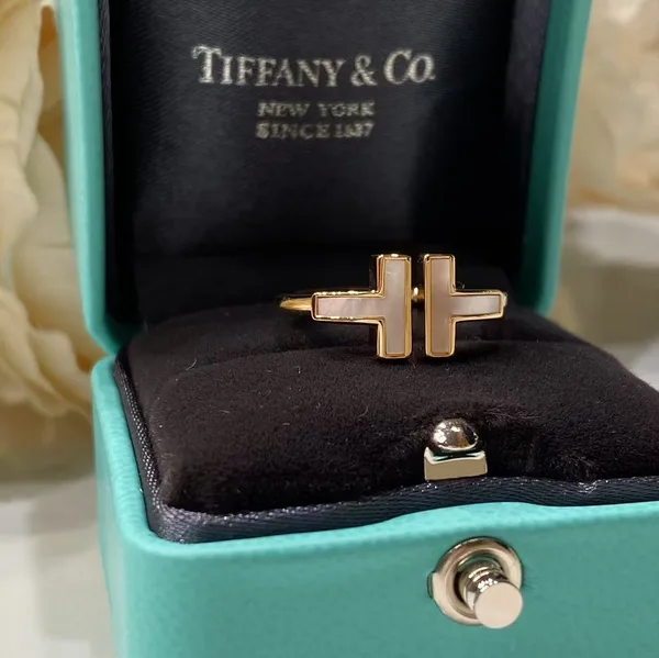Tiffany  Co. Double T White Inlay Ring Rose-Tone product photo