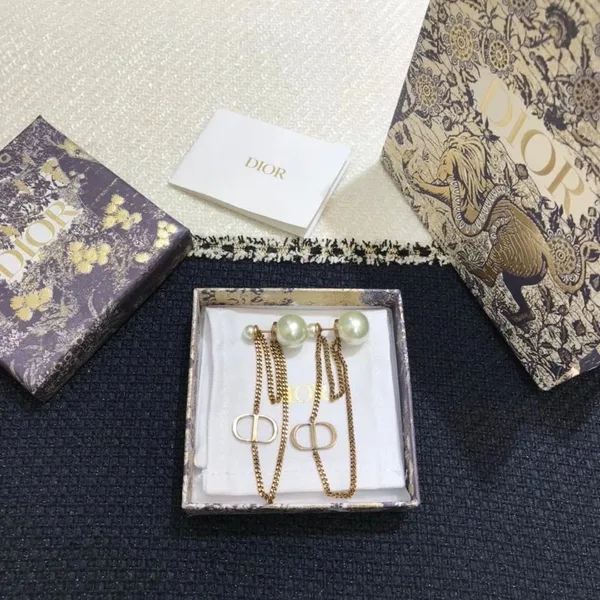 Dior Tribales CD Earrings In Antique Gold-Finish Metal and Pearl-Effect Details product view 2