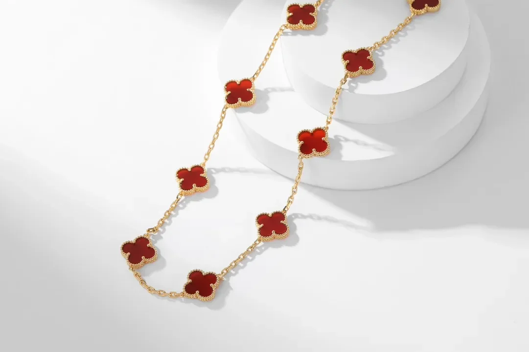 Van Cleef  Arpels Alhambra Red Ten-Motif Gold-Tone Necklace product view 4