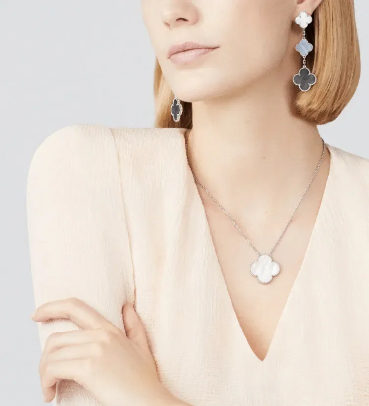 Van Cleef  Arpels Alhambra White Blue and Black Three-Motif Silver-Tone Drop Earrings product view 2