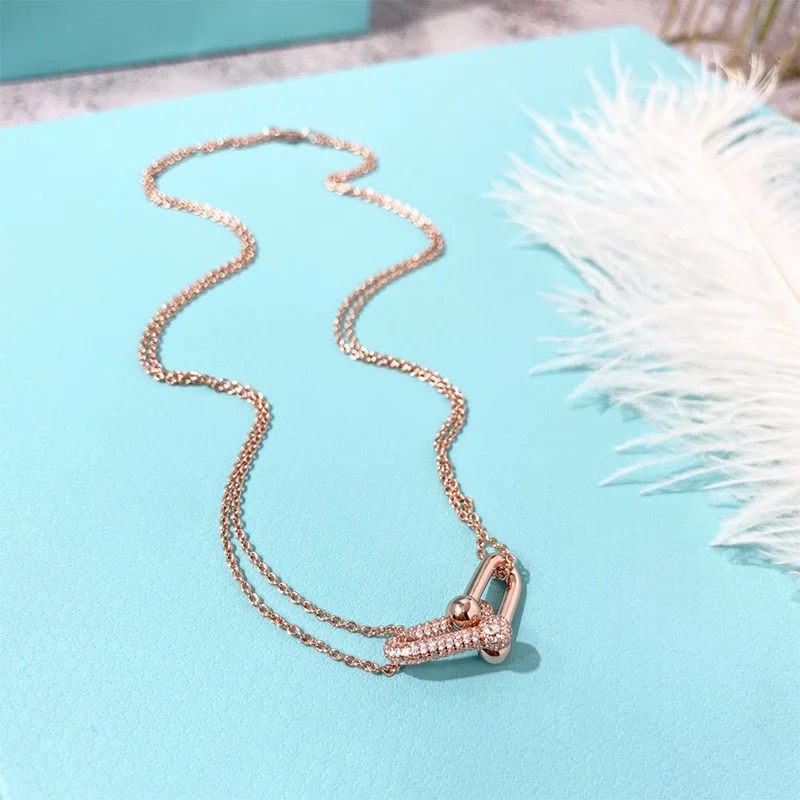 Tiffany  Co. Double Horseshoe Pavé-Effect Clasp Necklace Rose-Tone product view 1