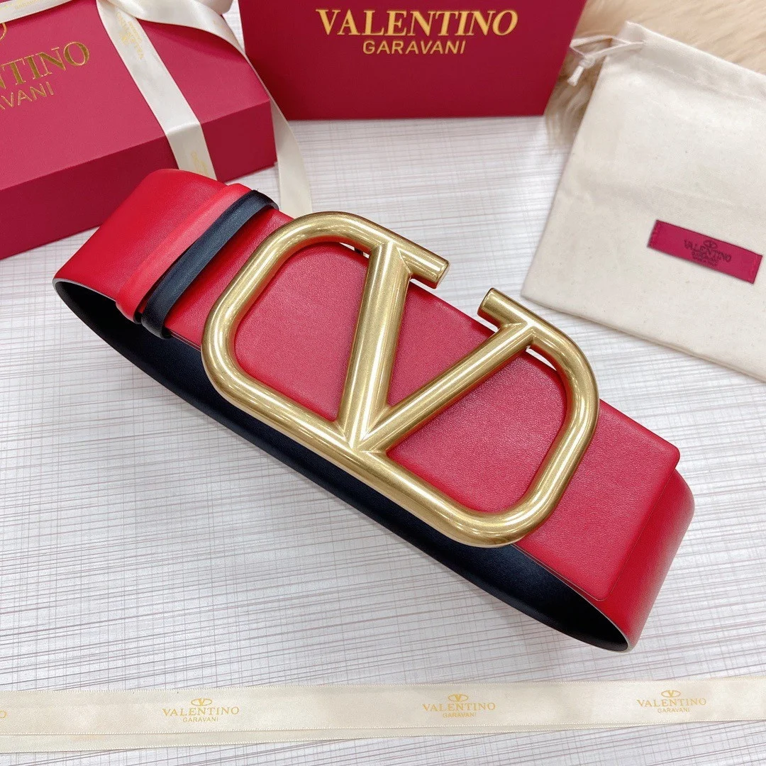Valentino VLogo Reversible Belt 70mm in Black and Red Calfskin product view 4
