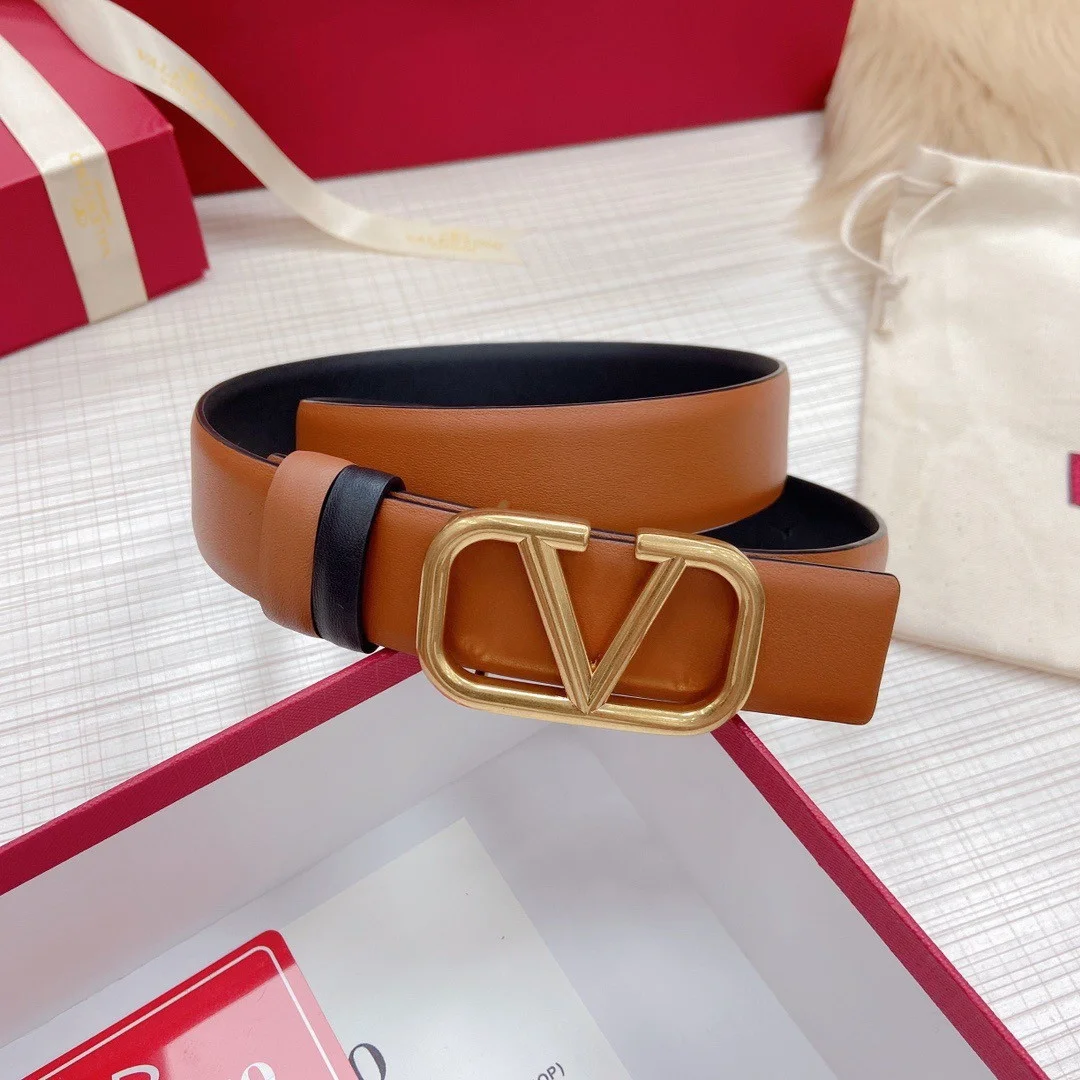 Valentino VLogo Reversible Belt 30mm in Brown and Black Calfskin product view 5